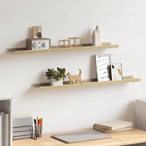 vidaXL Estantes de pared 2 unidades blanco y roble Sonoma 80x9x3 cmm (1/5)