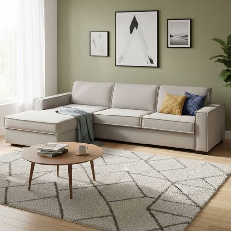 Dmora - Sofa cama Daalb, Sofá de esquina, 100% Made in Italy, Sofá con apertura giratoria, Península contenedor izquierda, con reposabrazos delgados, Cm 260x95h90, Tórtola (1/5)