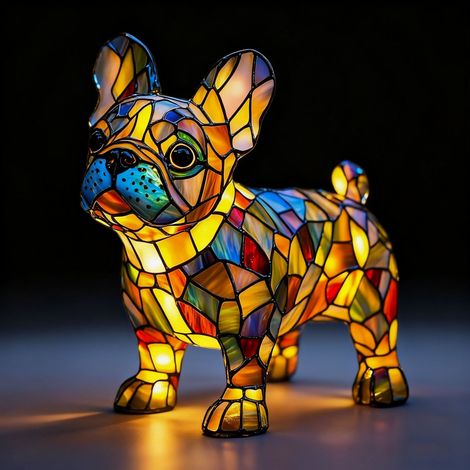Niedliche Bulldogge – Batteriebetriebene Tischlampe – Retro-Tischlampe – 3D-Tier-Nachtlicht – 17 cm – LED-3D-Lichtornament
