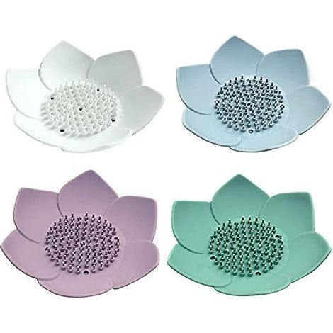 porte Savon Forme Fleur De Lotus, 4 Pcs Silicone Bote Savon, Gouttoir Silicone Bac Savon, Avec Drainage Pour Salle De Bain Ou Cuisine Pour Garde (1/5)