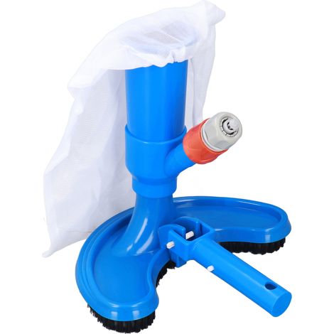 Aspirateur à jet mini pour piscine, spa, fontaine, nettoyeur sous-marin ABS bleu avec brosse et sac maille, raccord 21mm, 257mm, 373g, EU, kit 5 pièces (1/5)