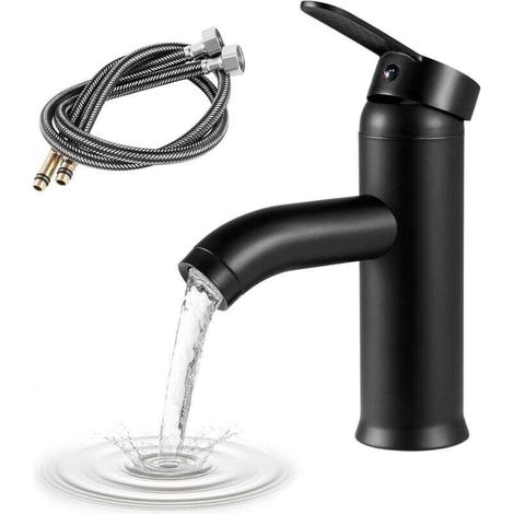 Mezcladora Monomando para Lavabo, Grifos de Cocina Grifo, Grifo de Lavabo, Grifo de Agua Fría y Caliente, Grifo de Baño de un Solo Orificio, Grifo de Baño, Llaves Lavabo Baño con Incluye Mangueras (1/4)