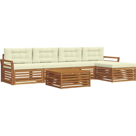 Conjunto de sofás de exterior con cojín 6 pcs Natural y Crema vidaXL