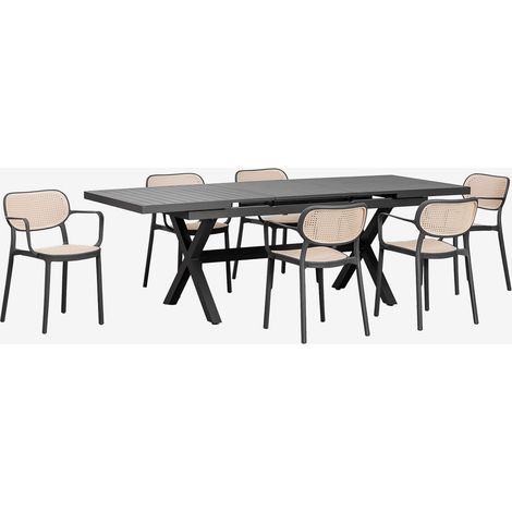Set tavolo rettangolare allungabile 180-240x90 cm Karena e 6 sedie da giardino con braccioli in alluminio Omara SKLUM
