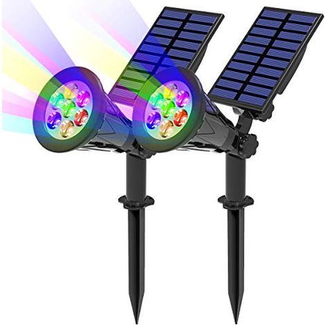Solar garden lights, set of 2, 7 LED solar spotlights, solar garden lights, 2-in-1 outdoor waterproof, wireless, 7 color changes, 2 adjustment modes, automatic on/off ( (1/5)