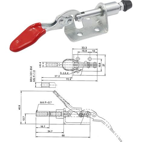 Pince horizontale 4 pièces, outil manuel à action de poussée-traction, pince à dégagement rapide, pour le travail sur machine, la menuiserie, le soudage (force de serrage 45 kg) (1/5)