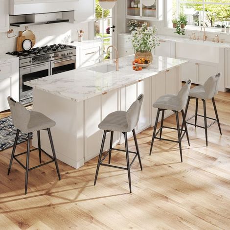 WAFTING Lot de 4 Tabourets de bar Pivotant, Hauteur d'Assise 75cm, Chaise de Bar avec Dossier et Repose-Pieds, Gris Moka (1/5)
