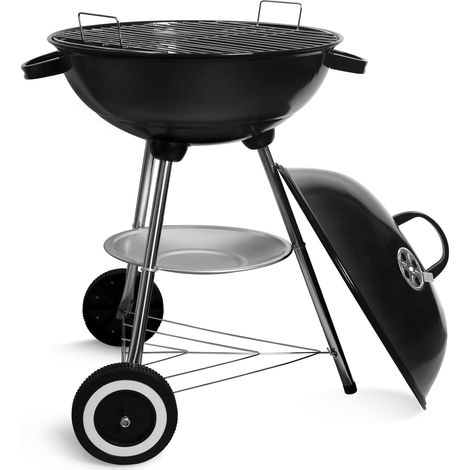 Barbecue à Charbon Rond, BBQ Mobile Barbecue Grill Portable de Jardin, avec Couvercle et 2 Roues - 46 44 70cm (1/5)