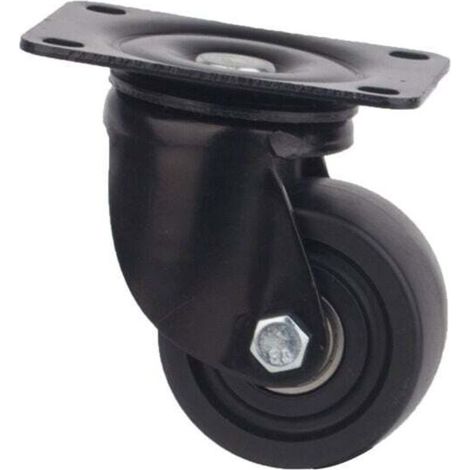 Set of 4 black castors with mounting plate, diameter 50 mm, plastic and steel, black (1/3)