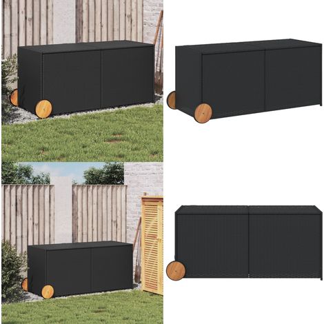 Gartentruhe mit Rollen Schwarz 283L Poly Rattan - Gartentruhe - Outdoor Box - Lagerräume - Gartenorganisation - Wetterfest - Home & Living