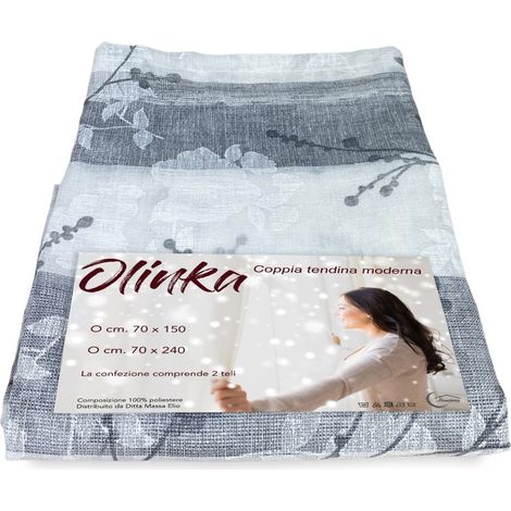COPPIA TENDINA bouclè VETRO OLINKA GRIGIO con LUREX COPPIA (2 TELI) CM. 70X240