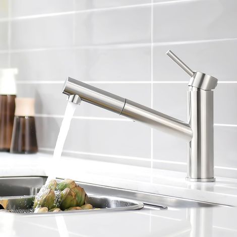 Robinet Cuisine 2 en 1 avec Douchette et Bec Mobile Mitigeur Évier Nickel Brossé Bec Rotatif 360° Pulvérisateur Détachable et Télescopique (1/5)