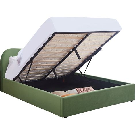 Lit coffre adulte 140x190 cm avec tête le lit matelassée en velours vert clair - Suzon (1/5)