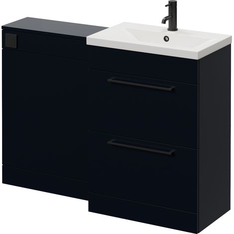 Napoli 390 Cento Deep Blue 1200mm 2 Drawer Vanity Unit Toilet Suite with Glide Basin - 1200mm - Matt Black 320mm HandleWithout Kingston Toilet Pan
