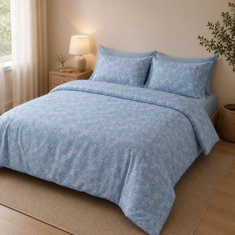 Einzelbett-Bettwäsche Ronamiba, mit Kissenbezug, aus Perkal, maschinenwaschbar, 200x160 cm blau