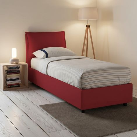 Dmora - Einzelbett Dcrnigo, Containerbett mit Stoffbespannung, 100% Made in Italy, Frontöffnung, inklusive Matratze Cm 90x200, Rot (1/5)