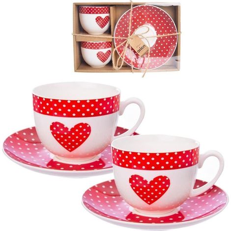 Porzellanherztasse mit Untertasse, Tecka, 280 ml, 2 Stück. (1/3)