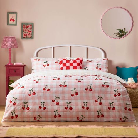 Jeu De Housse De Couette Réversible Doux Durable Polycoton Literie Fruits Rose 137x200cm (1/3)
