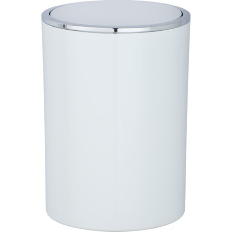 WENKO Schwingdeckeleimer Inca White, hochwertiger Kunststoff, 5 Liter, Weiß, Kunststoff (ABS) weiß chrom (1/5)