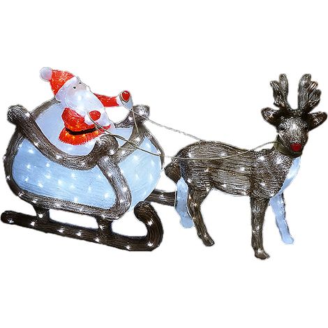 Slitta con Renna Babbo Natale rosso Luminosa 250 luci led Decorazione Natalizia per Interno Esterno Addobbo particolare ed elegante
