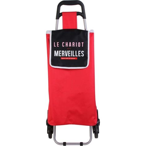Chariot de courses en polyester rouge léger – 6 roues pour escalier – Capacité 50L – Dimensions 39x31x95cm – Entre Temps (1/2)