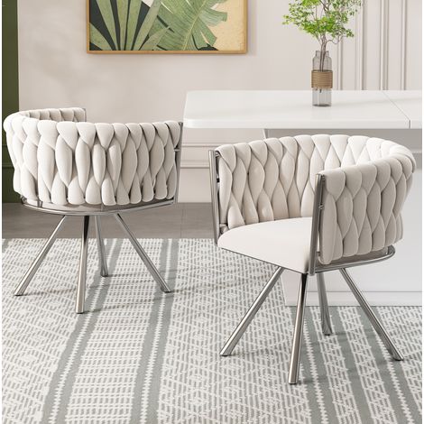 MEUBLIV Pack de 2 sillas de comedor giratorias 360° de terciopelo beige con patas metálicas (1/5)