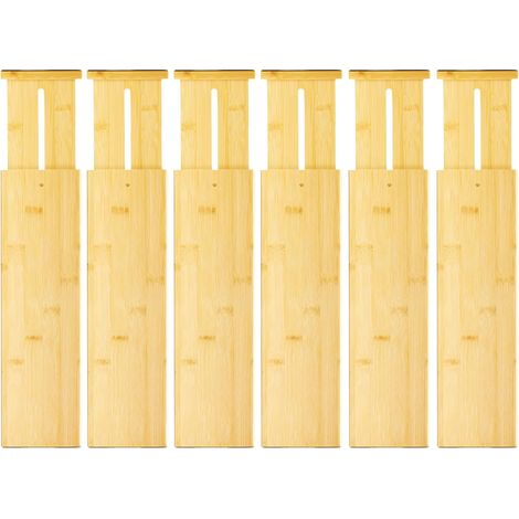 Lot de 6 Séparateurs de Tiroir en Bambou Réglables et Extensibles (42,2–55,3 cm), Organisateur de Tiroir avec Ressort, pour Cuisine, Couverts, Vêtements, Sous-Vêtements, Bureau et Salle de Bain (1/5)