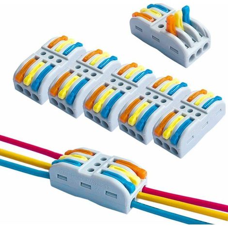 12Pcs Premium SPL-3 Levier-Ecrou Fil Connecteur Set, 3 Voies 6 Ports Conducteur Compact Fil Connecteurs, Compact Connecteur Ressort Bornier (Levier Multicolore) (1/4)