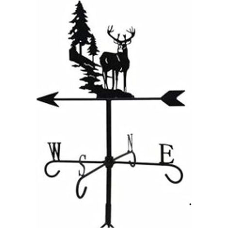 Girouette de jardin en fer sur le toit, girouette de jardin en fer de cerf de forêt de jardin, indicateur de direction du vent extérieur, toit, jardin, montagne, décoration de cour (1/4)