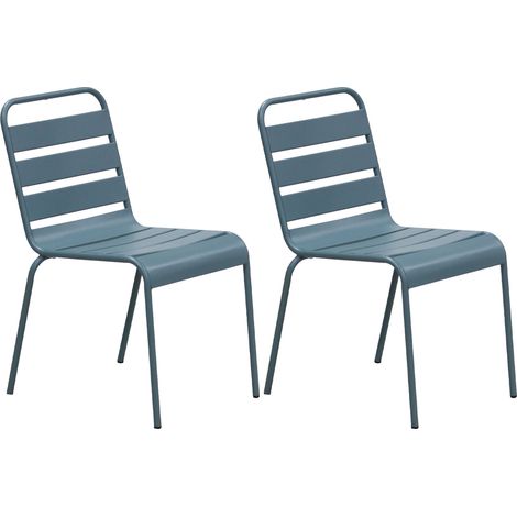 Lot de 2 chaises de jardin en métal bleu gris - BACA