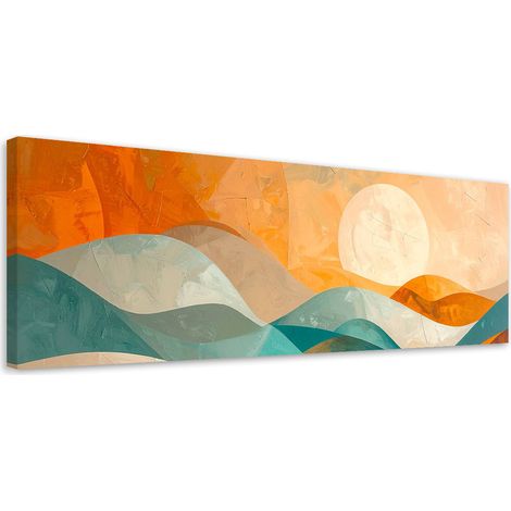 Wandbild Wellen Abstraktion in den Farben Türkis und Beige 90x30 cm