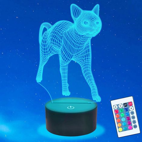 Lampe de table 3D Chat à effet d'optique, 16 couleurs changeantes, LED, décoration pour Noël, la maison, un anniversaire ou toute autre occasion spéciale enfants. (1/4)
