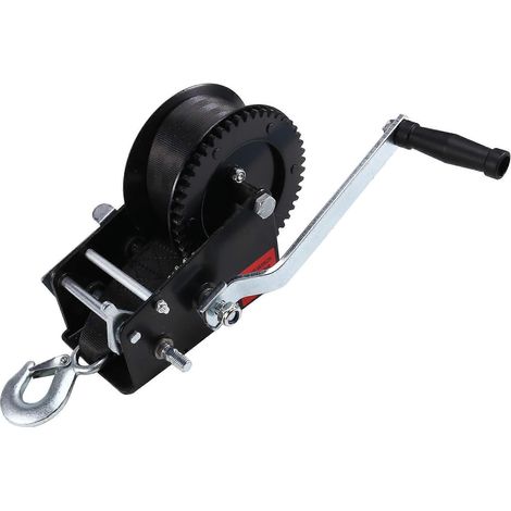 Treuil manuel robuste 3500 lb/1600 kg avec manivelle et sangle, double engrenage, pour camions et remorques (1/5)