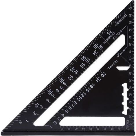 Squadra da carpentiere, righello triangolare in lega di alluminio con goniometro, strumento di misurazione, nero - ABI - CYA (1/4)