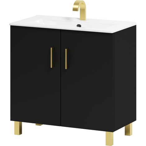 Meuble de salle de bain Viki 80 avec vasque, noir (1/5)