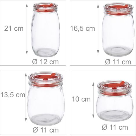 Set de 4 tarros de cristal para conservación de alimentos 15 x 15 x 25 cm con tapa hermética diseño moderno en cristal transparente 130010726 (1/3)