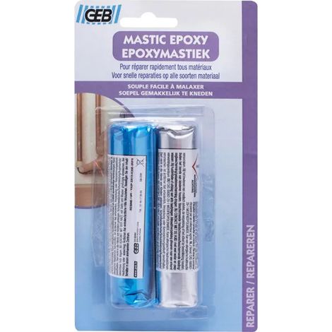 GEB – Mastic de fixation epoxy 50g – Réparation rapide pour métal, bois, PVC – Tenue en température 120°C – Séchage complet en 12h