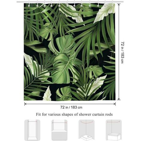 Rideau de Douche Feuille de Palmier Tropical Verte Rideau de Bain Tissu Feuilles de Palmier 180L X 180H 180L X 180 RIDEAU DE DOUCHE (1/5)