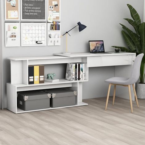 vidaXL Scrivania Angolo Bianco Lucido 200x50x76 cm Legno