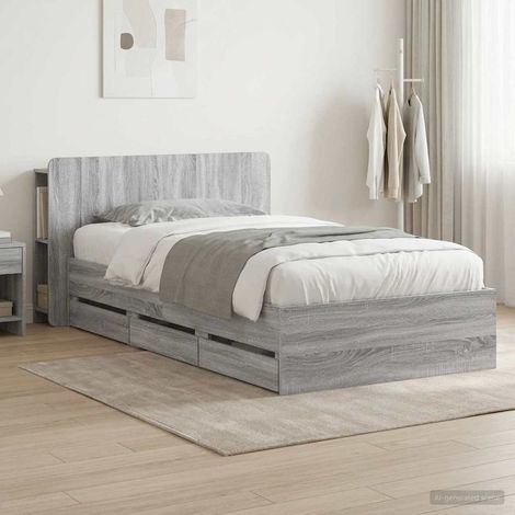 vidaXL Bed Frame with Storage and Headboard Grey Sonoma 90 x 200 cm (1/5)
