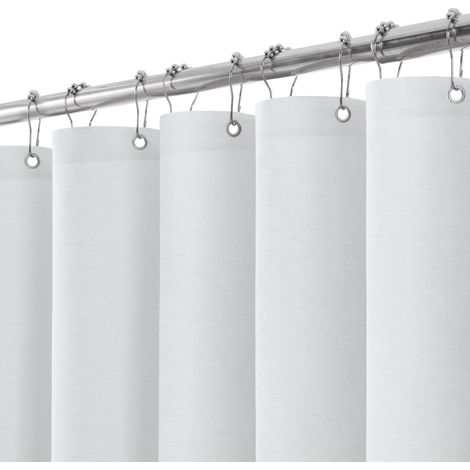 Rideau de Douche Lin avec Anneaux en Métal Imperméable Anti-Moisissures Polyester Tissu Rideau Salle de Bain Lourd pour Baignoire Cabine de Douche - 152x182CM (Blanc) (1/5)