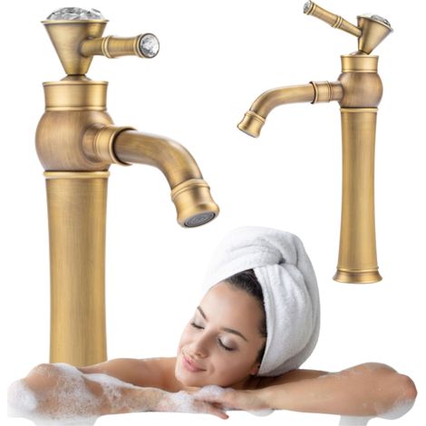 Mitigeur lavabo rétro bec haut Silla, robinet salle de bain en laiton, économie d’eau, design vintage, Doré vintage (1/5)