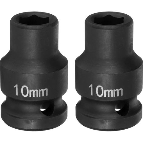 2Pcs Douille à Choc 6 Points 10mm Douille Métrique 1/2" Entraînement Carré 1.5" (38mm) Long Douilles Hexagonales pour Écrous d'Axe de Broche en Acier Cr-Mo Phosphaté, Noir (1/5)