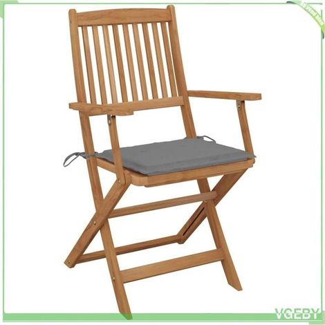 Chaise pliante de jardin - FAFEICY - 3064618 - Bois d'acacia massif - Coussins gris inclus - Pliable (1/5)