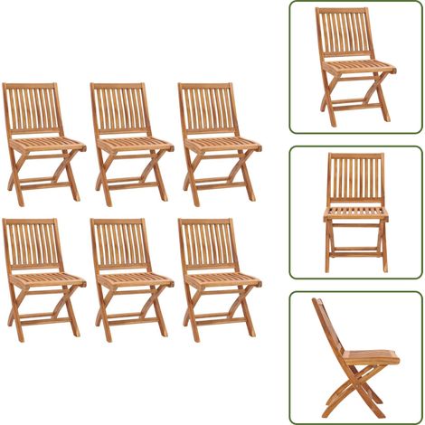 The Living Store Chaises pliables de jardin lot de 6 Bois de teck solide - Meuble de jardin (1/5)