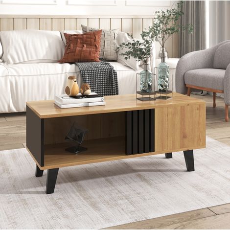 Table basse 100x60x45 avec rangements bois noir HAVRYA (1/5)