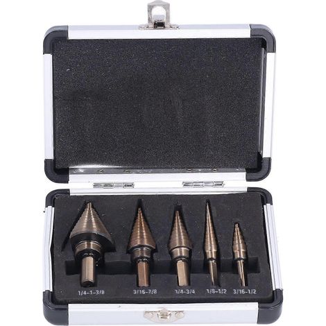 5-teiliges Stufenbohrer-Set mit Spiralnut-Stufenbohrer-Set und Aluminiumkoffer für die Holzbearbeitung