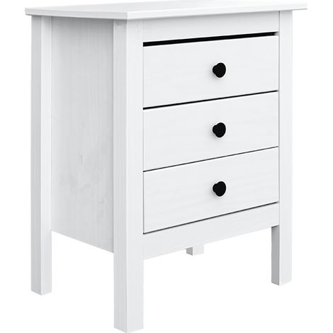 Table de chevet Table de nuit à 3 tiroirs en bois massif Coloris blanc - Longueur 48 x Hauteur 60 x Profondeur 36 cm
