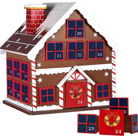 Calendario Avvento di Natale Casetta in Legno 24 Cassetti Decorazioni Natalizie