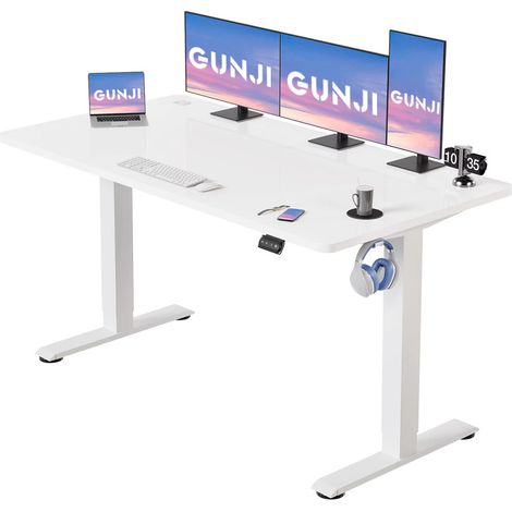 Bureau assis debout 60 x 120 cm – Hauteur réglable 71-119 cm – Fonction mémoire et anti-collision – Conception robuste pour télétravail – Blanc